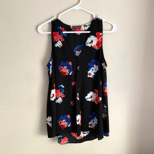 Vince Camuto Black Floral V-Neck Sleeveless Blouse